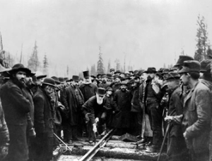 Crowd watches the CPR last spike, 1885